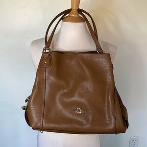 Coach EDIE 31 Pebbled Leather Bag Saddle Brown/Silver Hardware 57123